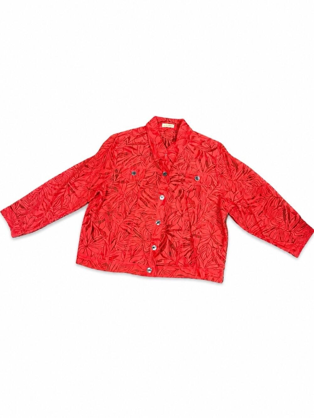 Choices Womens Large Coral Floral Burnout Button Front Blouse Jacket